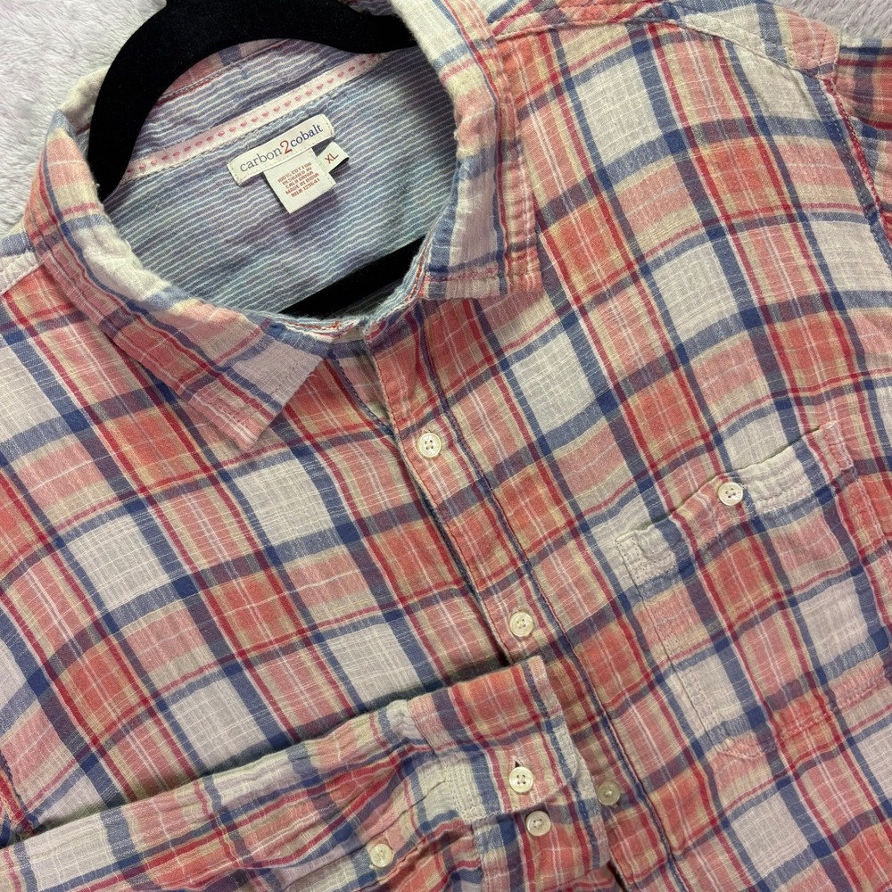 Carbon 2 Cobalt Mens Shirt‎ Sz XL Red Blue Plaid Double Cloth Button Up 133265